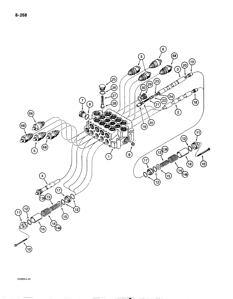 Схема запчастей Case 1187B - (8-268) - FOUR SPOOL CONTROL VALVE - OUTSIDE (08) - HYDRAULICS