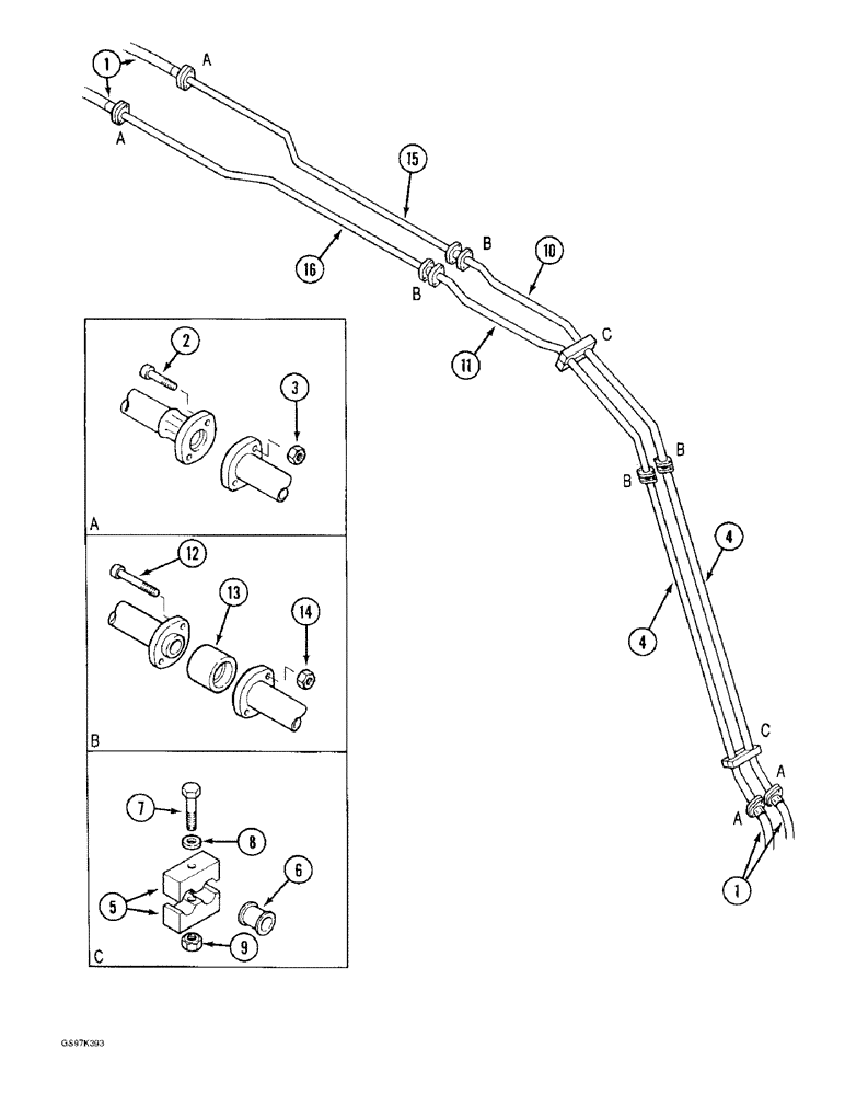 Схема запчастей Case 170C - (8-088) - HYDRAULIC CIRCUIT FOR OPTIONS, TUBES AT BOOM (08) - HYDRAULICS