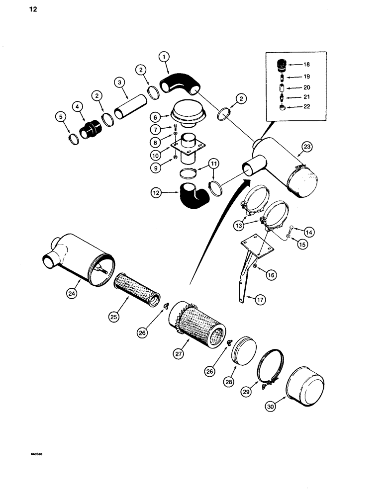 Схема запчастей Case 880C - (012) - AIR CLEANER AND AIR INTAKE PARTS, BEFORE PIN 6205253 (01) - ENGINE