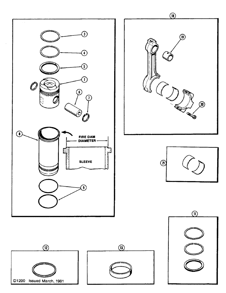 Схема запчастей Case 880 - (028) - PISTONS AND SLEEVES, WITH 5.092" TO 5.097" FIRE DAM DIAMETER SLEEVE, 336BDT DIESEL ENGINE (01) - ENGINE