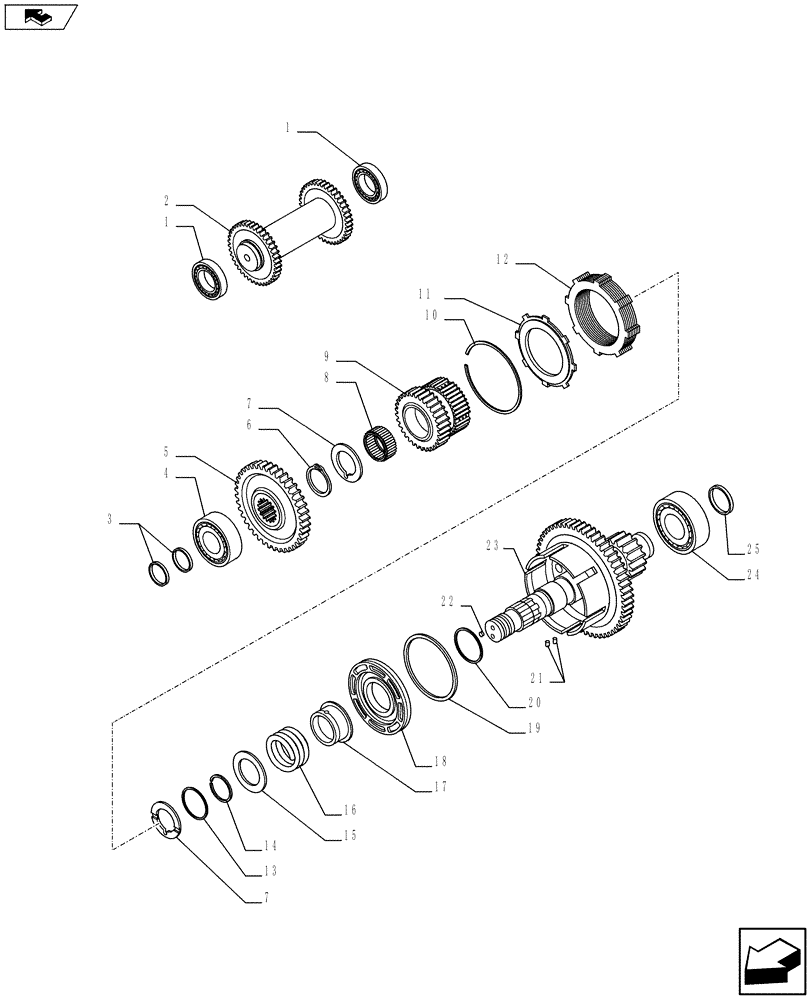 Схема запчастей Case 590SN - (21.155.13) - VAR - 423062 - TRANSMISSION - 2WD / 4WD POWERSHIFT H TYPE, SPS - SHAFT, REVERSE & PRIMARY (21) - TRANSMISSION