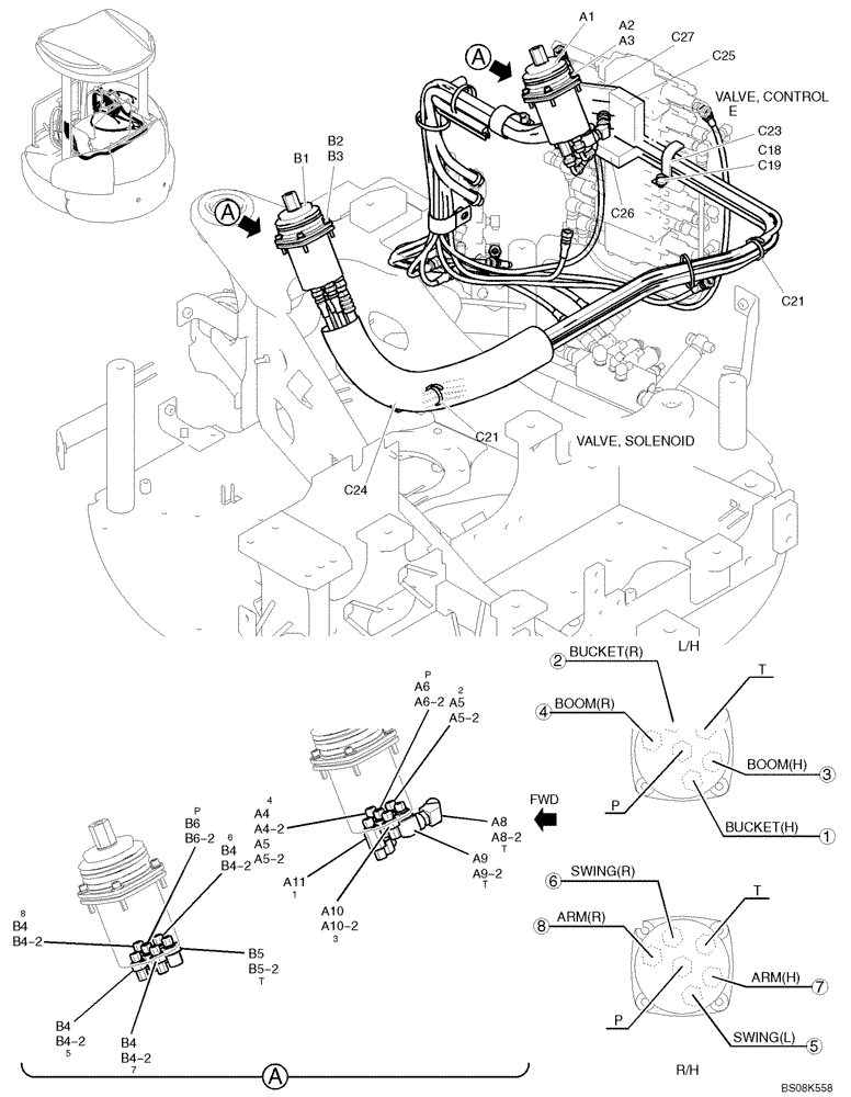 Схема запчастей Case CX27B BTW - (01-034) - CONTROL LINES, REMOTE (NIBBLER & BREAKER) 1 OF 2 (PW64H00037F1,PW64H00038F1, PV68H00018F1) (35) - HYDRAULIC SYSTEMS