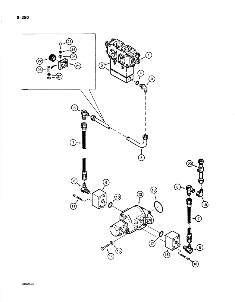 Схема запчастей Case 1187B - (8-250) - ROTARY CUTTER HYDRAULICS, DIVERTER VALVE TO HYDRAULIC MOTOR (08) - HYDRAULICS