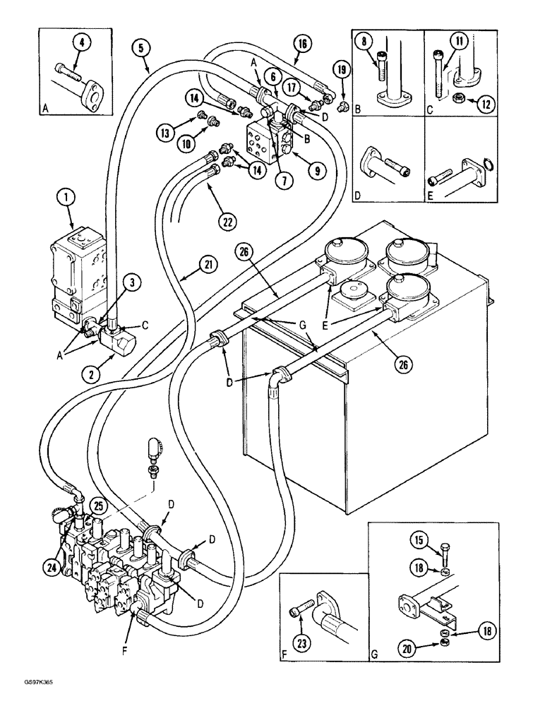 Схема запчастей Case 170C - (8-030) - HYDRAULIC CIRCUIT RETURN LINES, TO FILTERS AT RESERVOIR, P.I.N. 02371 AND AFTER (08) - HYDRAULICS