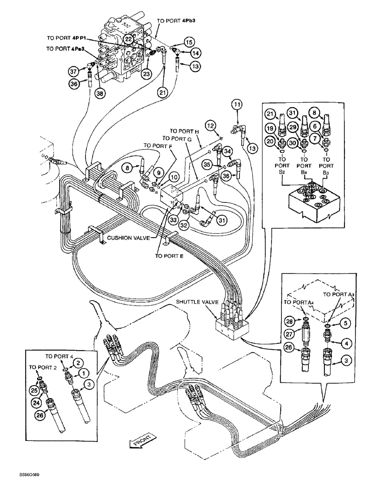 Схема запчастей Case 9060B - (8-042) - BOOM CONTROL LINES, UP, DOWN & SIGNAL LINES (08) - HYDRAULICS