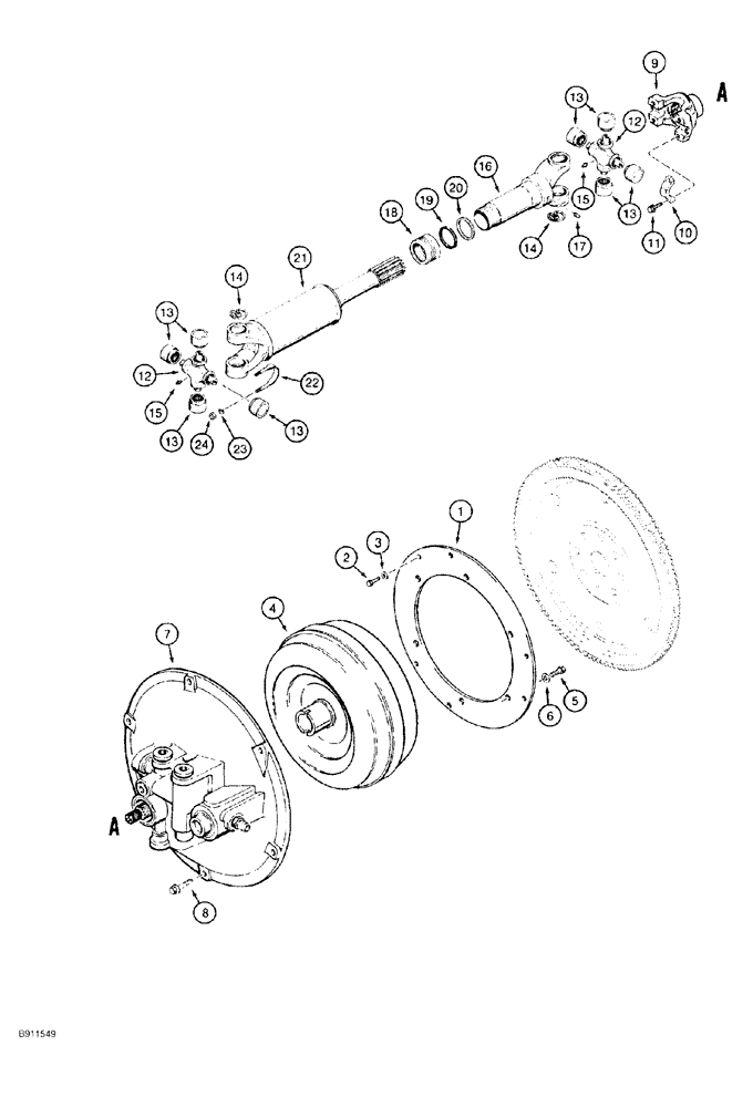 Схема запчастей Case 550G - (6-02) - TORQUE CONVERTER, ADAPTER PLATE AND DRIVE SHAFT (03) - TRANSMISSION