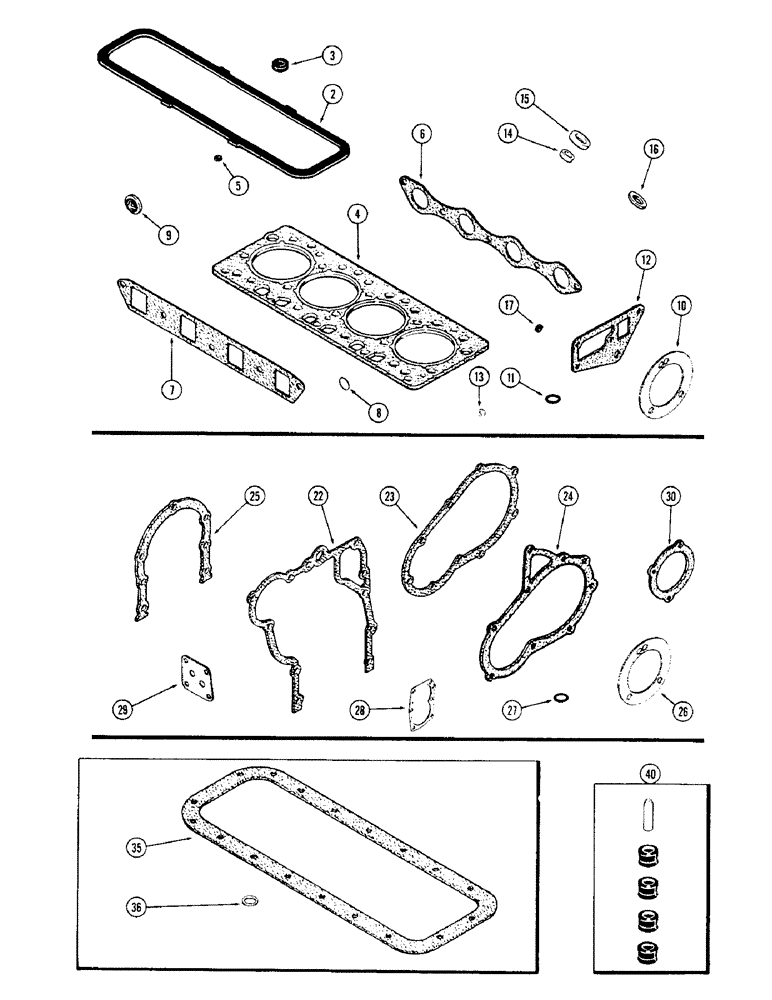 Схема запчастей Case 350 - (040) - ENGINE GASKET KITS, 188 DIESEL ENGINE, VALVE GRIND KIT (01) - ENGINE