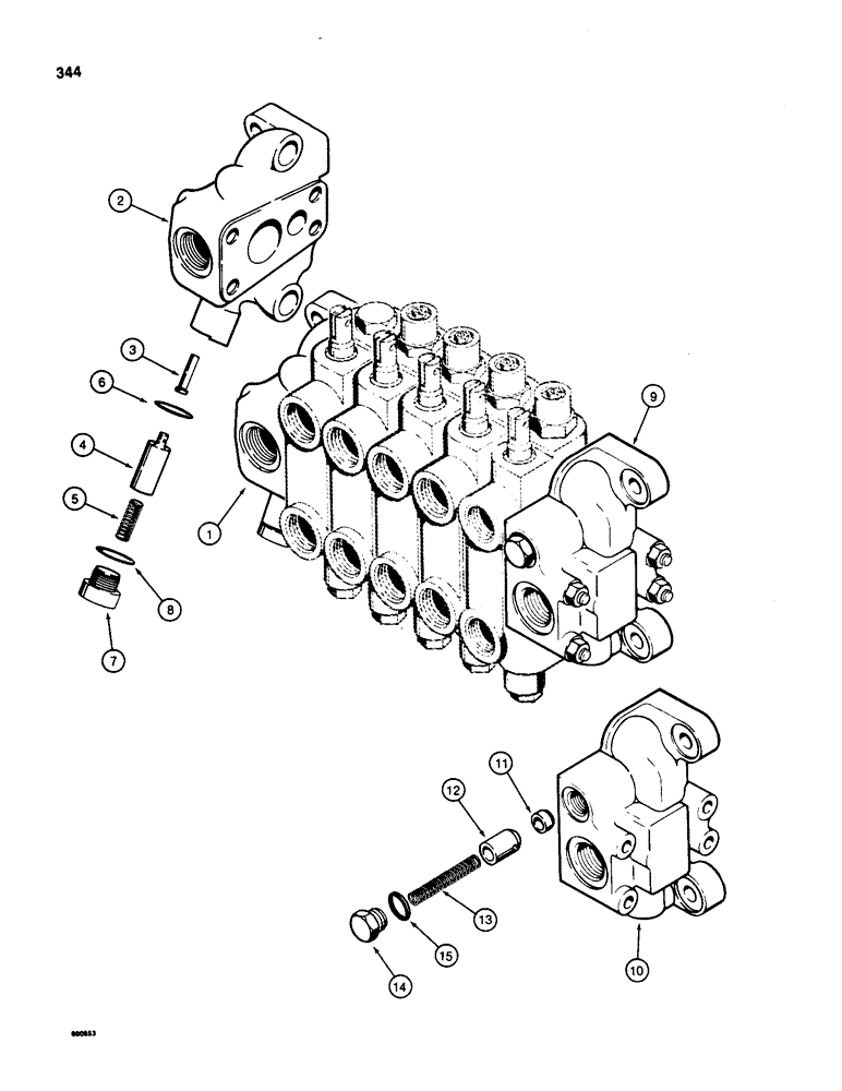 Схема запчастей Case 580SD - (344) - BACKHOE CONTROL VALVE, OUTLET SECTION (08) - HYDRAULICS