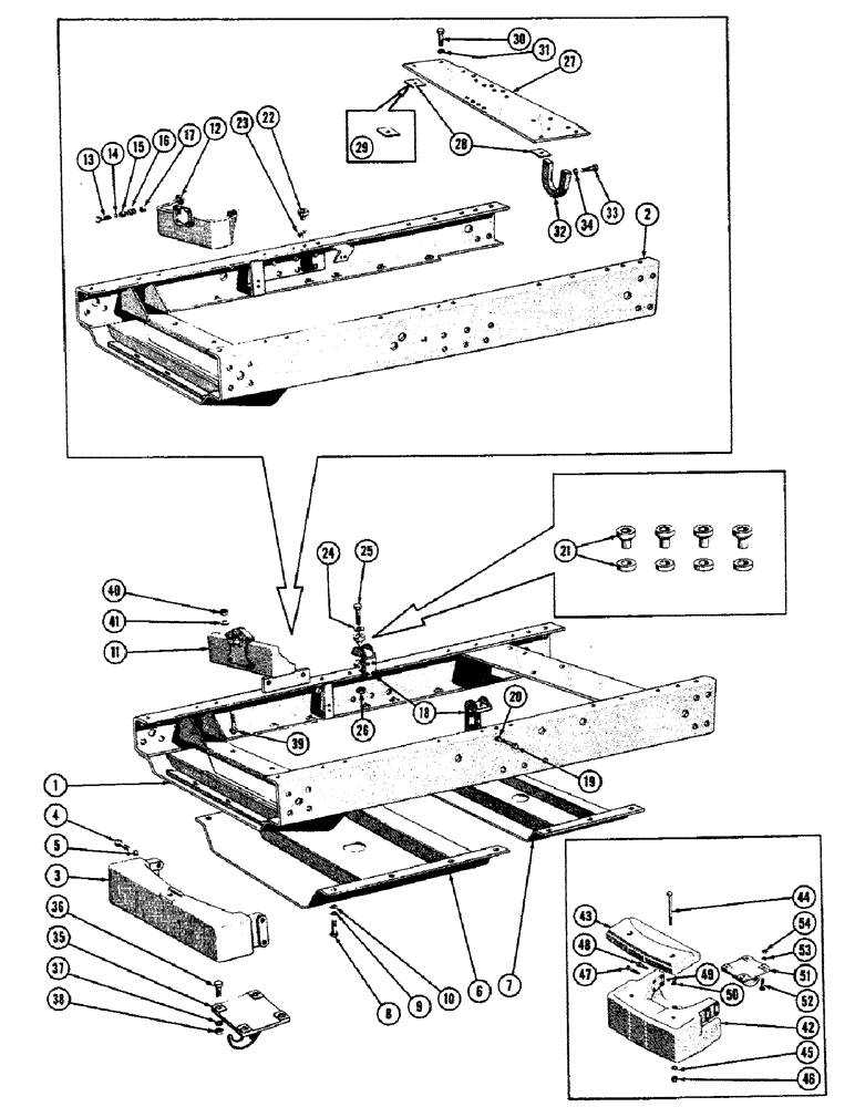 Схема запчастей Case 800 - (006) - ENGINE FRAME INSTALLATION, ENGINE FRAME, MUD PANS, ENGINE MOUNTS (01) - ENGINE