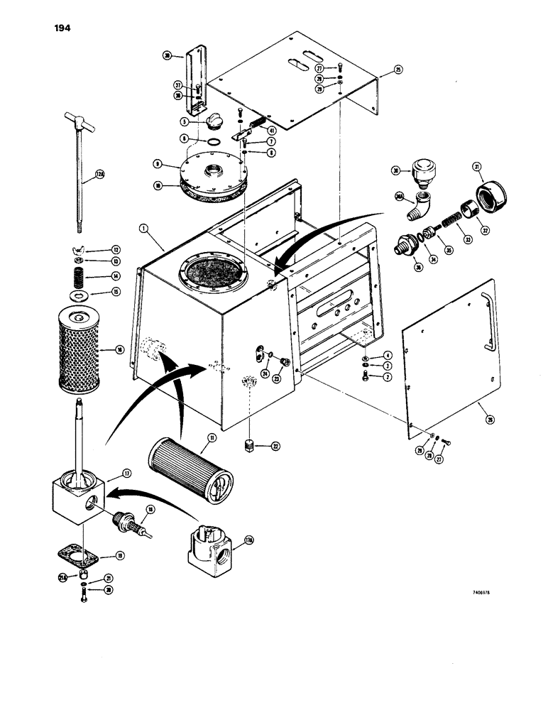 Схема запчастей Case 1450 - (194) - HYDRAULIC TANK ASSEMBLY (08) - HYDRAULICS