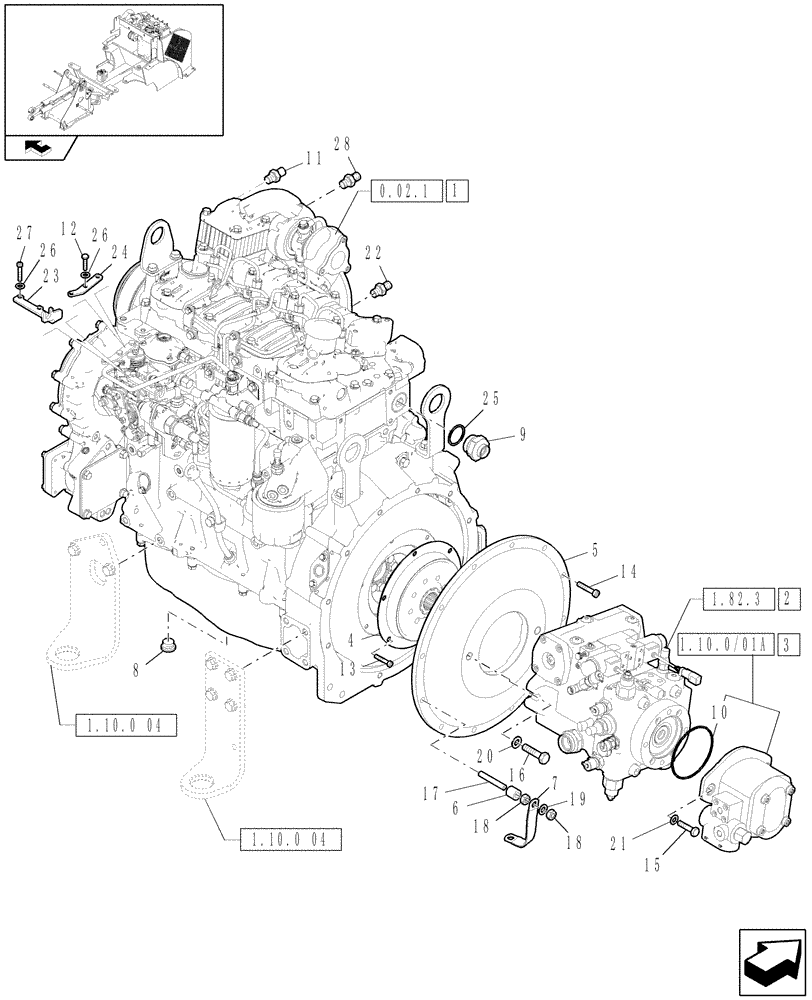 Схема запчастей Case 21E - (1.10.0/04) - ENGINE INSTALLATION AND COMPONENTS (01) - ENGINE