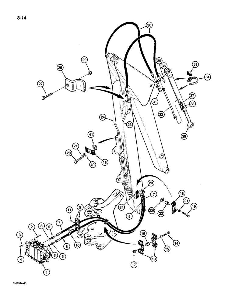 Схема запчастей Case 26D - (8-14) - BUCKET CYL HYD. CIRCUIT, MODELSW/O EXTENDABLE DIPPER 14 BACKHOE MODELS ONLY 