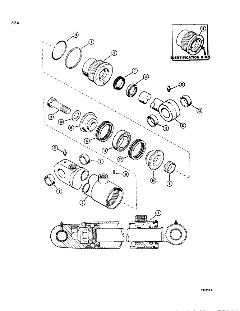 Схема запчастей Case 35 - (324) - G33456 3-POINT HITCH LIFT CYLINDER, WITH TWO PIECE PISTON 