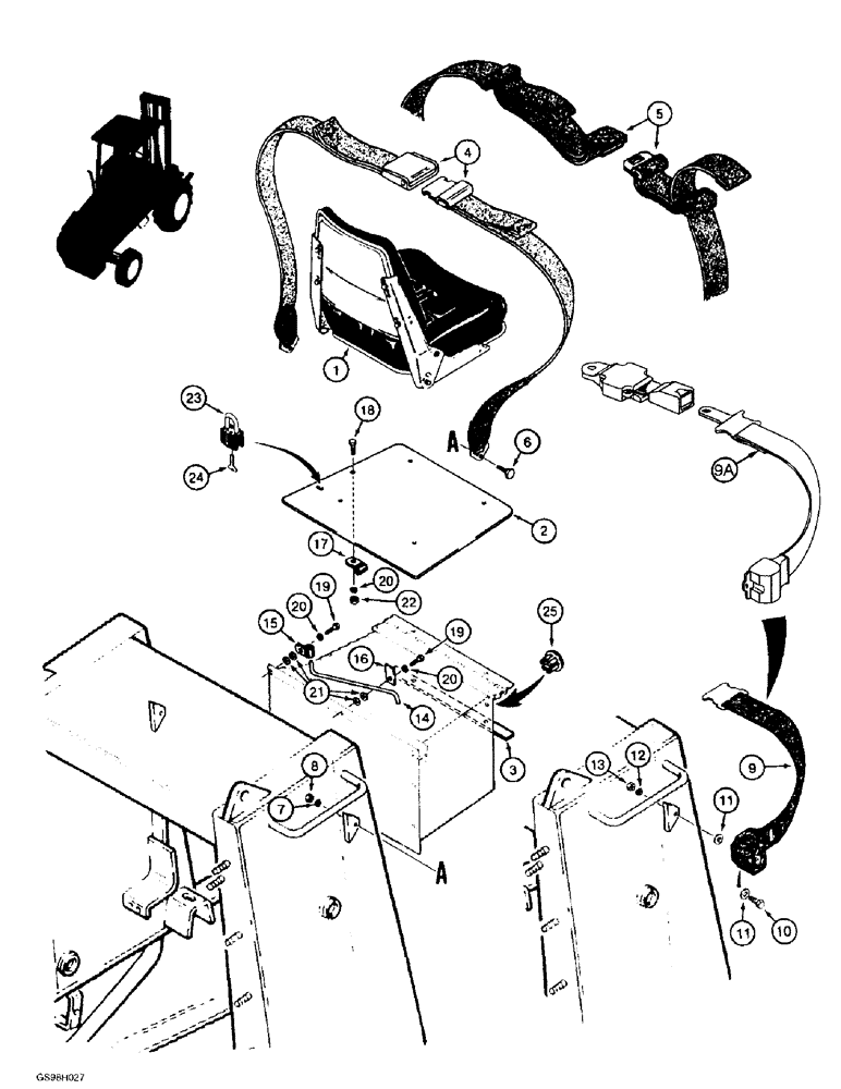 Схема запчастей Case 586E - (9-130) - SEAT MOUNTING PARTS AND SEAT BELTS (09) - CHASSIS/ATTACHMENTS