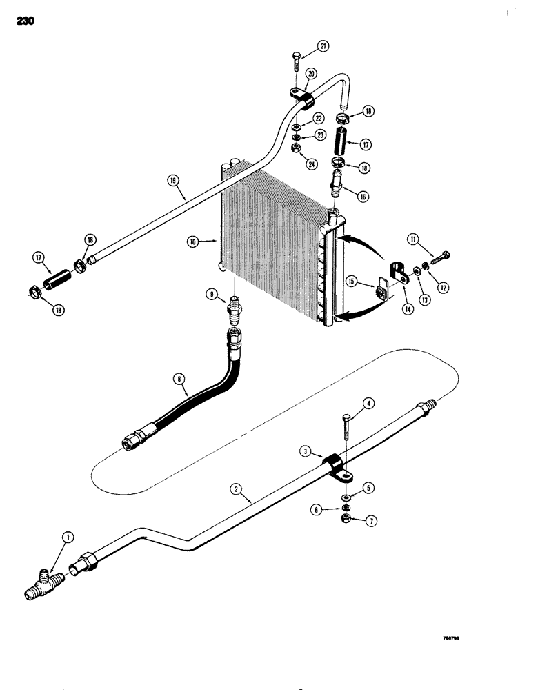 Схема запчастей Case 680G - (230) - EQUIPMENT HYDRAULIC CIRCUIT, OIL COOLER LINE (08) - HYDRAULICS