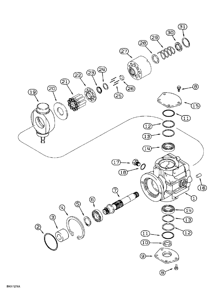 Схема запчастей Case 1838 - (6-16) - TANDEM PUMP ASSEMBLY FRONT DRIVE PUMP HOUSING INPUT SHAFT & PISTON BLOCK (06) - POWER TRAIN