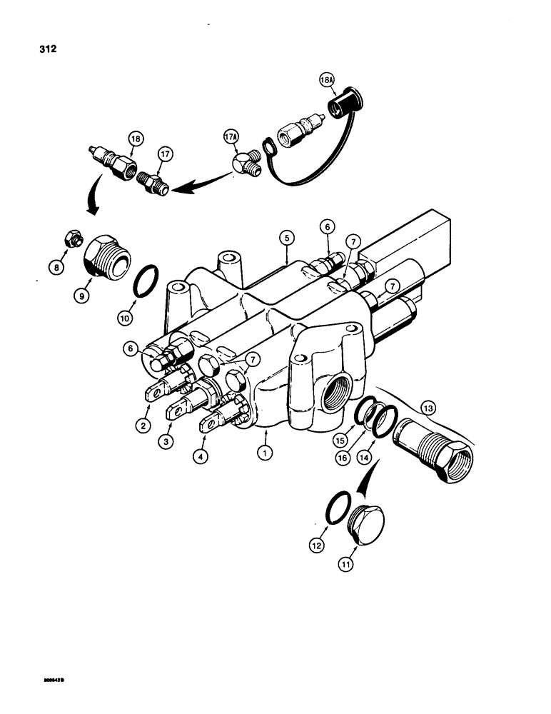 Схема запчастей Case 580D - (312) - PARKER LOADER CONTROL VALVE, THREE SPOOL (08) - HYDRAULICS