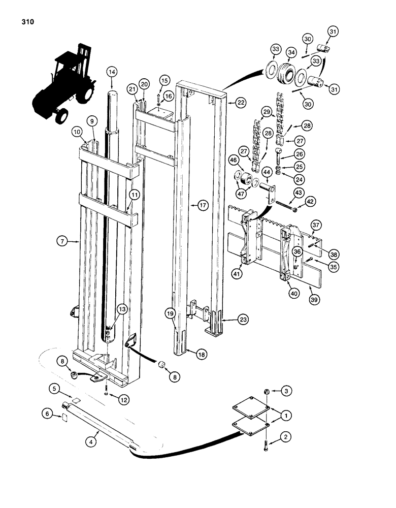 Схема запчастей Case 584D - (310) - 21-1/2 FOOT (6.5 M) MAST FOR 584D (83) - TELESCOPIC SINGLE ARM