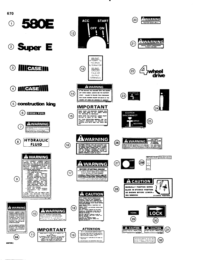 Схема запчастей Case 580E - (670) - DECALS (09) - CHASSIS/ATTACHMENTS