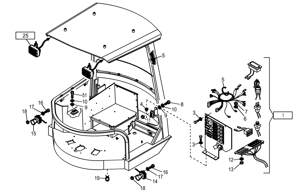 Схема запчастей Case 221D - (34.051[001]) - CANOPY MOUNTING PARTS (OPTION) (S/N 581101-UP) (90) - PLATFORM, CAB, BODYWORK AND DECALS