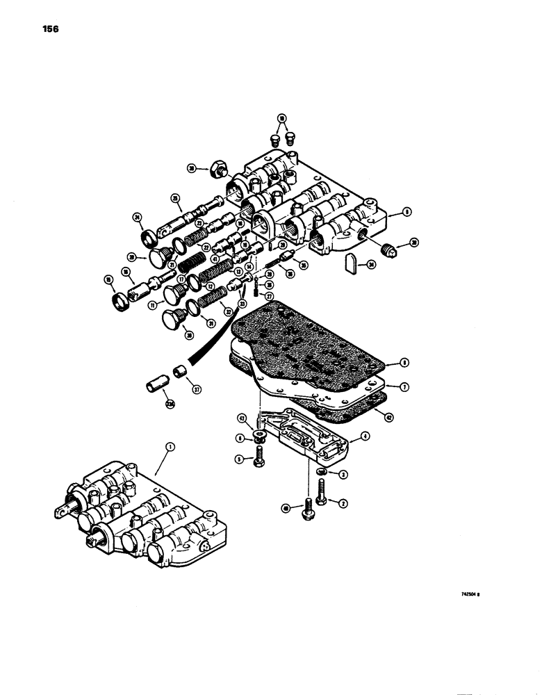 Схема запчастей Case 680E - (156) - TRANSMISSION, FORWARD AND REVERSE CONTROL VALVE, TRANS. S/N 75001 AND AFTER (21) - TRANSMISSION