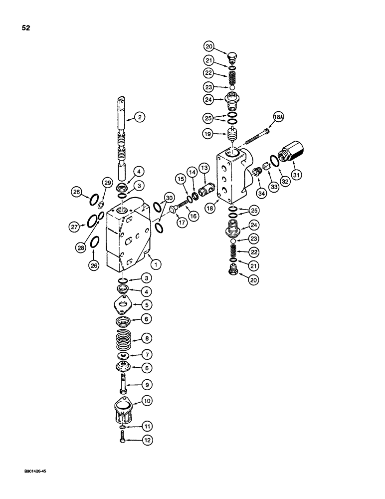 Схема запчастей Case D100XR - (7-052) - BACKHOE CONTROL VALVE - KONTAK, STABILIZER SECTION, USED ON 1835C, 1840 & 1845C UNI-LOADERS 