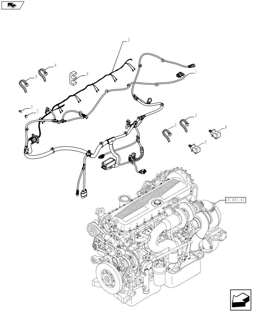 Схема запчастей Case F3DFA613A E001 - (55.100.05) - MOTOR ELECTRIC INSTALLATION (504386635/740) (55) - ELECTRICAL SYSTEMS