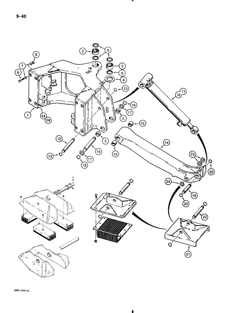 Схема запчастей Case 580K - (9-040) - BACKHOE MOUNTING FRAME AND STABILIZERS (09) - CHASSIS/ATTACHMENTS