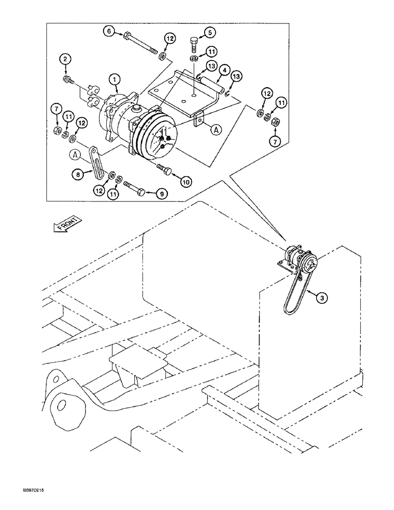 Схема запчастей Case 9045B - (9-068) - AIR CONDITIONER COMPRESSOR MOUNTING (09) - CHASSIS