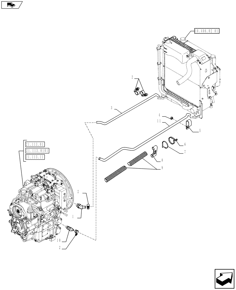 Схема запчастей Case 590SN - (21.105.02) - TRANSMISSION - 2WD / 4WD POWERSHIFT S TYPE, SPS - FILTER, OIL (21) - TRANSMISSION