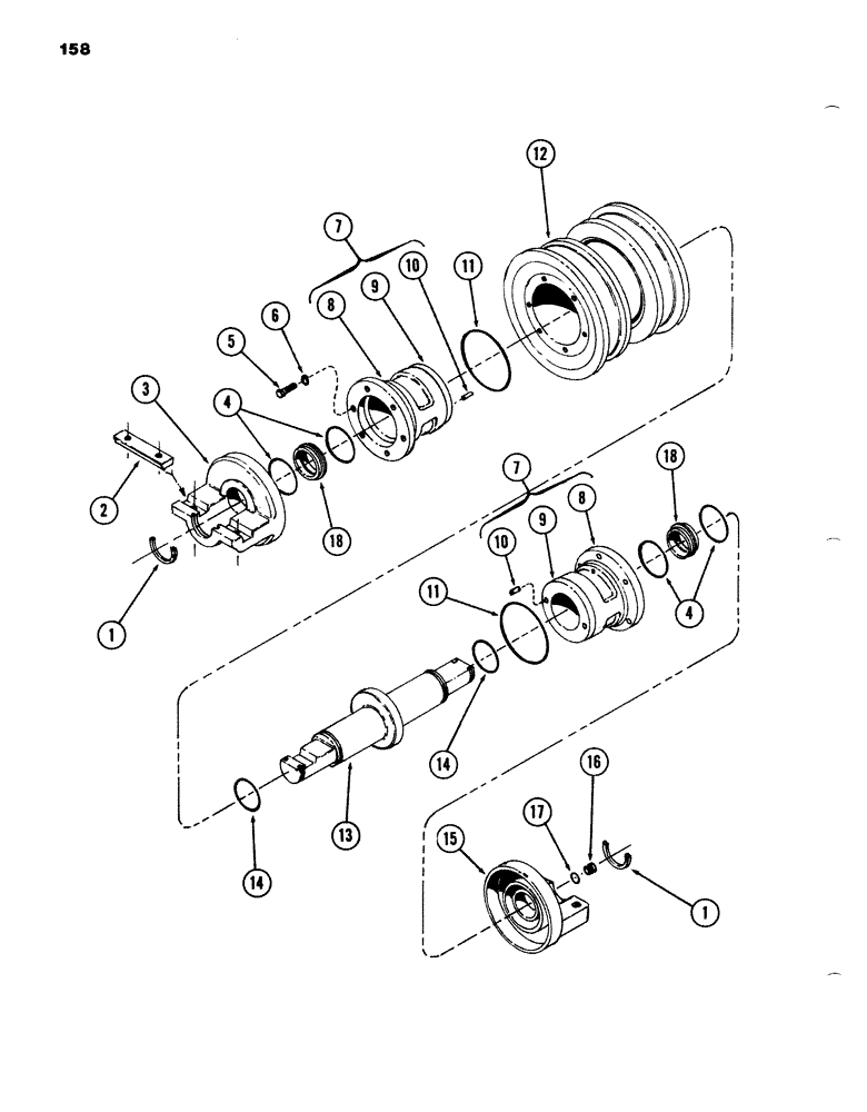 Схема запчастей Case 980B - (158) - DOUBLE FLANGE TRACK ROLLER, TYPE "B" (04) - UNDERCARRIAGE