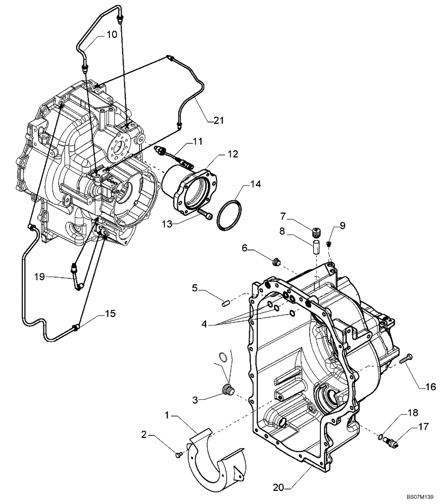 Схема запчастей Case 590SM - (06-32) - TRANSMISSION ASSY, 4WD POWERSHIFT (590SM+) - HOUSING, REAR & THERMOSTAT (06) - POWER TRAIN