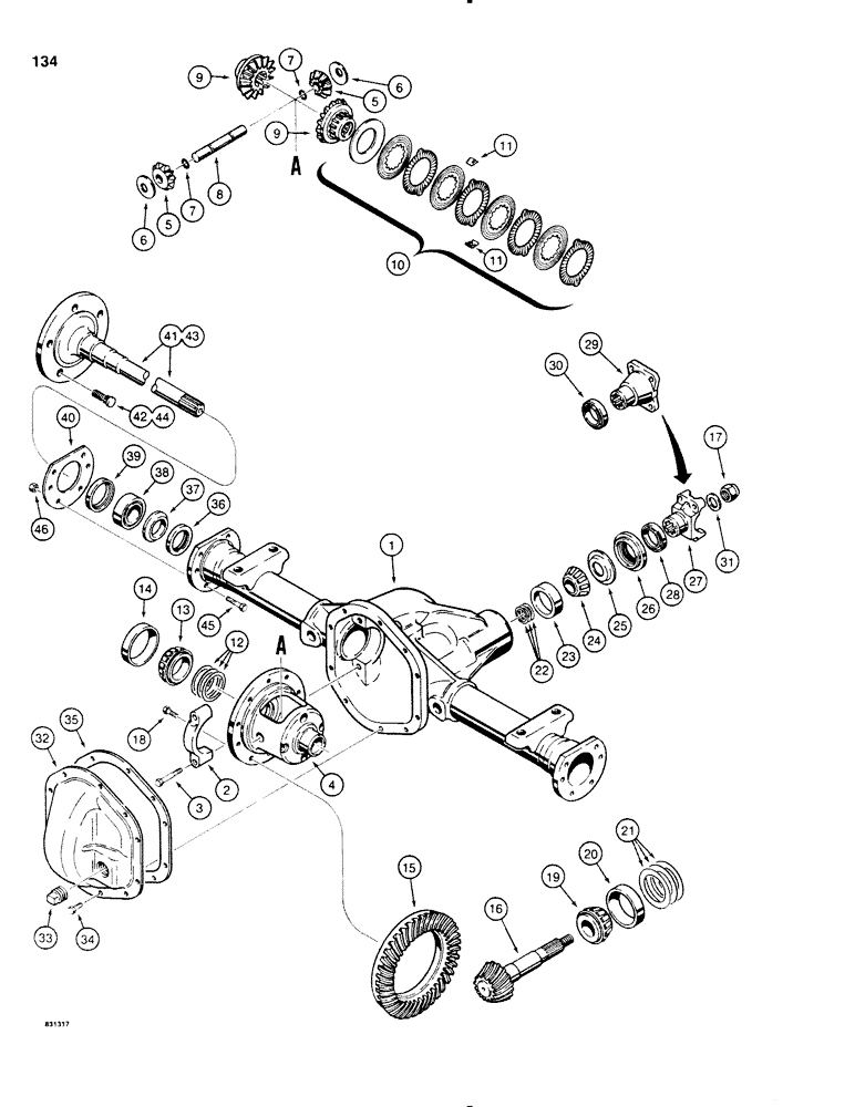 Схема запчастей Case P60 - (134) - H608653 AND H608661 FRONT AND REAR AXLE ASSEMBLIES (25) - FRONT AXLE SYSTEM