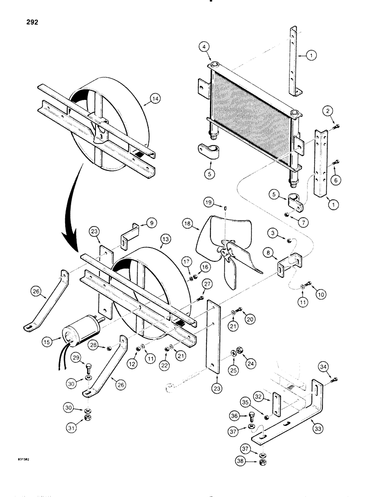 Схема запчастей Case SD100 - (292) - OIL COOLER AND FAN MOUNTING (35) - HYDRAULIC SYSTEMS