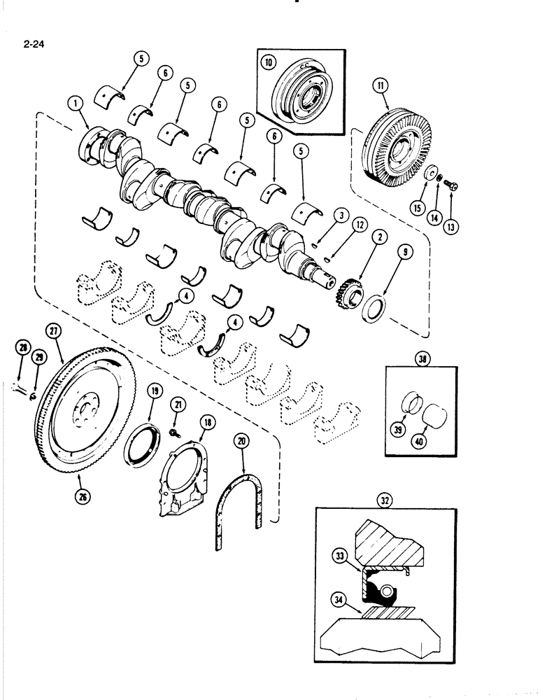 Схема запчастей Case W20C - (2-24) - CRANKSHAFT AND FLYWHEEL, 504BD AND 504BDT ENGINE (02) - ENGINE