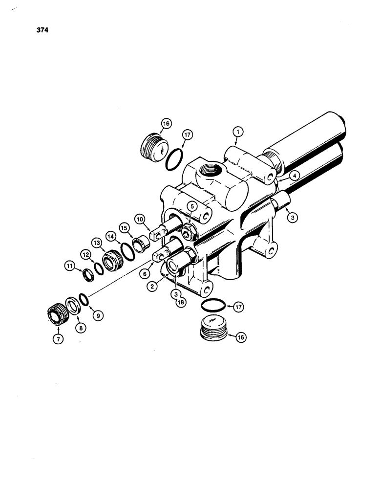 Схема запчастей Case W24C - (374) - LOADER CONTROL VALVE (2 SPOOL) (08) - HYDRAULICS