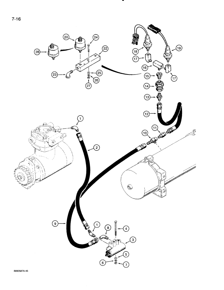 Схема запчастей Case 821 - (7-016) - AIR COMPRESSOR SYSTEM, COMPRESSOR TO UPPER RESERVOIR (07) - BRAKES