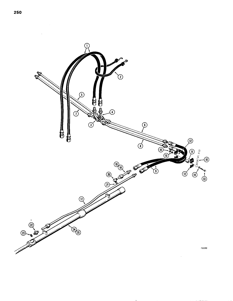 Схема запчастей Case 1150B - (250) - DOZER ANGLING HYDRAULIC CIRCUIT, GRILLE TO CYLINDER (07) - HYDRAULIC SYSTEM