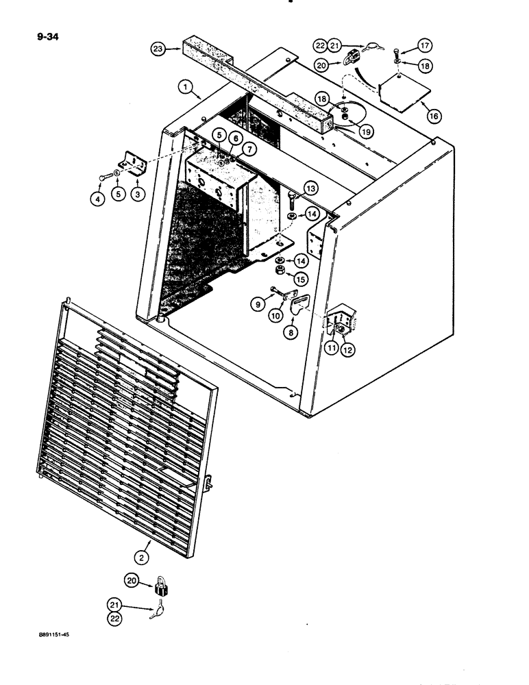 Схема запчастей Case 621 - (9-034) - RADIATOR GUARD AND GRILLE, P.I.N. JAK0020901 THRU JAK0021336 (09) - CHASSIS/ATTACHMENTS