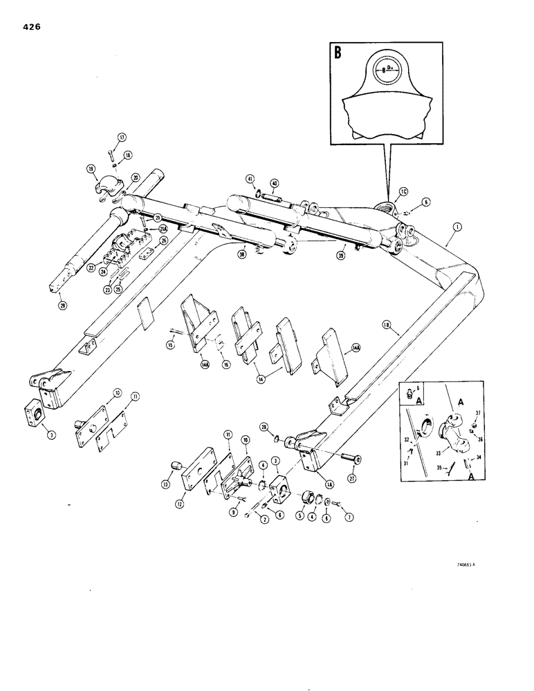 Схема запчастей Case 1150B - (426) - ANGLE TILT PITCH DOZER MECHANICAL PARTS,"C" FRAME & MOUNTING HAS FABRICATED "C" FRAME CAPS W/BEARING (05) - UPPERSTRUCTURE CHASSIS