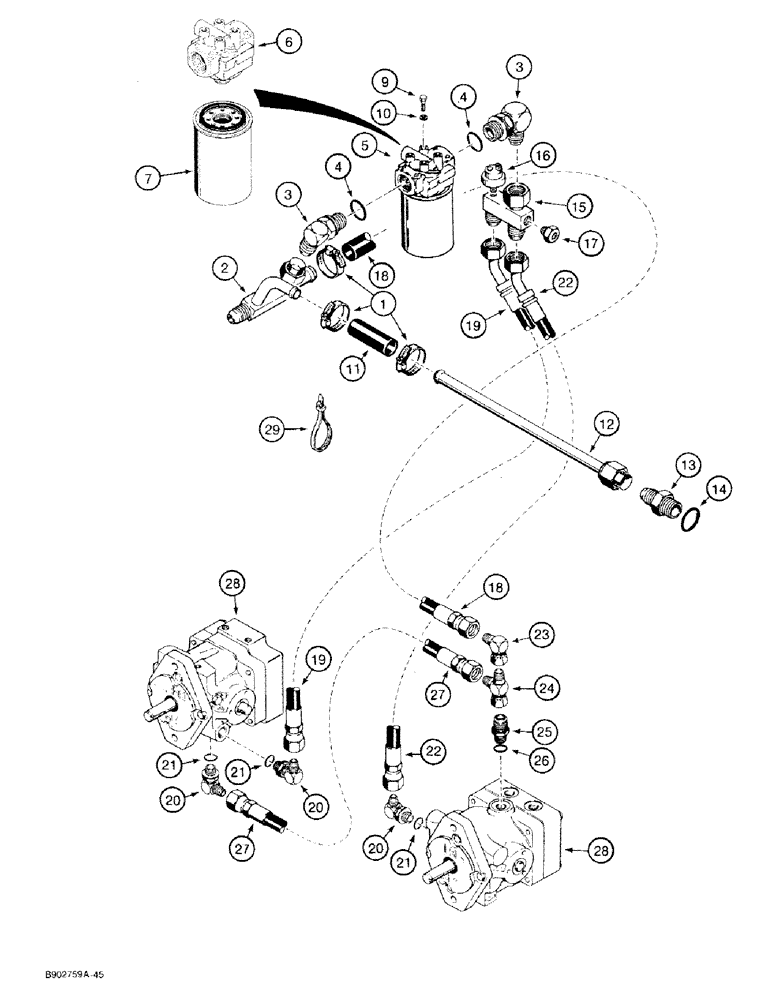 Схема запчастей Case 1818 - (8-10) - HYDROSTATIC DRIVE HYD CIRCUIT VARIABLE DISPLACEMENT PUMPS TO HYD OIL FILTER (08) - HYDRAULICS