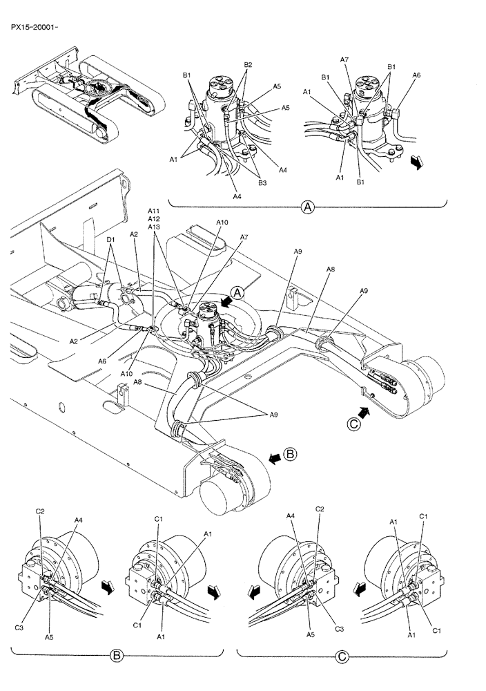 Схема запчастей Case CX36B - (02-011) - HYD LINES, LOW (04) - UNDERCARRIAGE