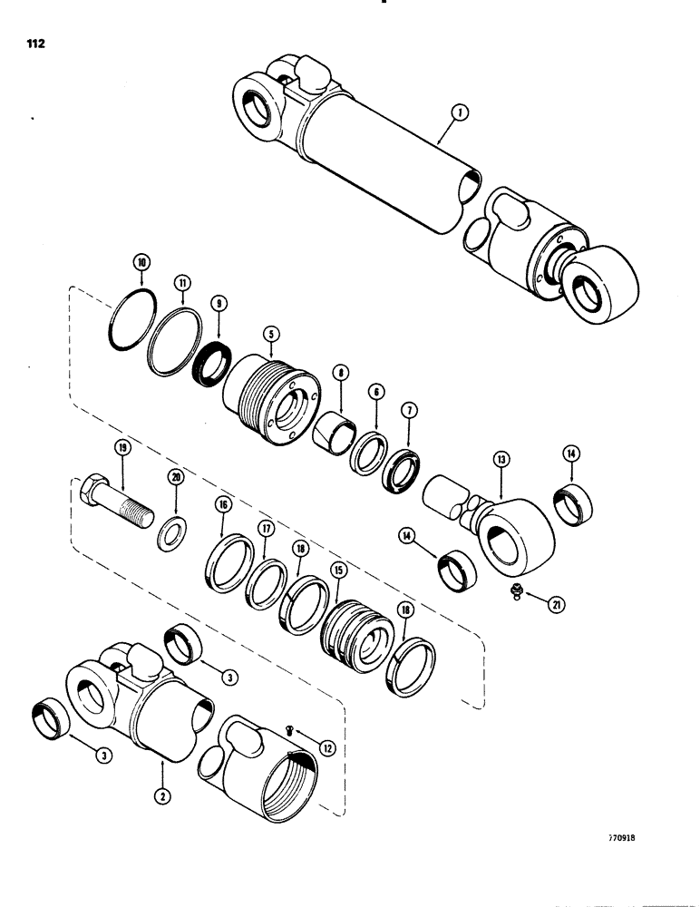 Схема запчастей Case 26C - (112) - G101202 DIPPER CYLINDER, WITH ONE PIECE PISTON 