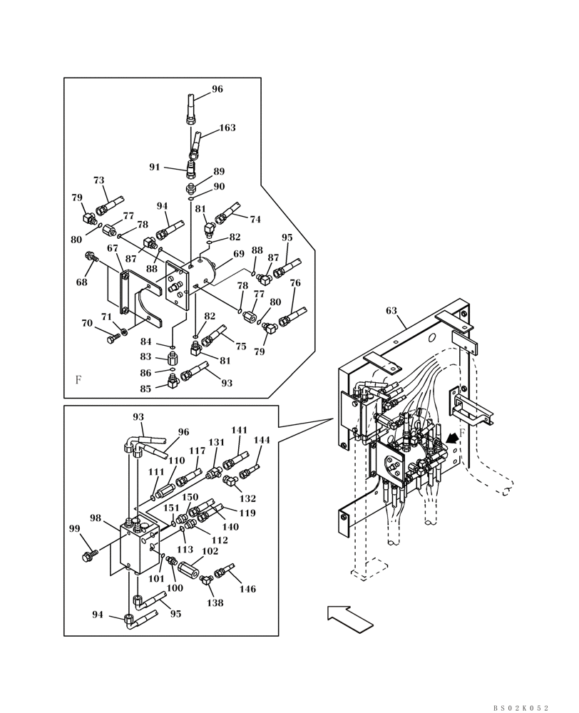 Схема запчастей Case CX330 - (08-33) - PILOT CONTROL LINES, PARTITION - MODELS WITH LOAD HOLD & CONTROL SELECTOR VALVE (08) - HYDRAULICS