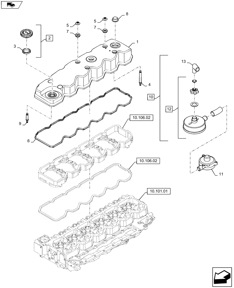 Схема запчастей Case F4HFE613R A003 - (10.101.02) - CYLINDER HEAD COVERS (504327543) ENGINE COMPONENTS