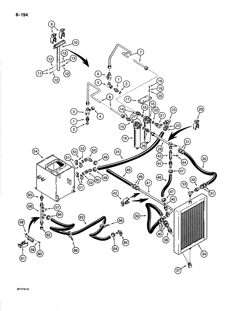 Схема запчастей Case 1187B - (8-194) - HYDRAULIC OIL FILTER AND COOLER LINES (08) - HYDRAULICS