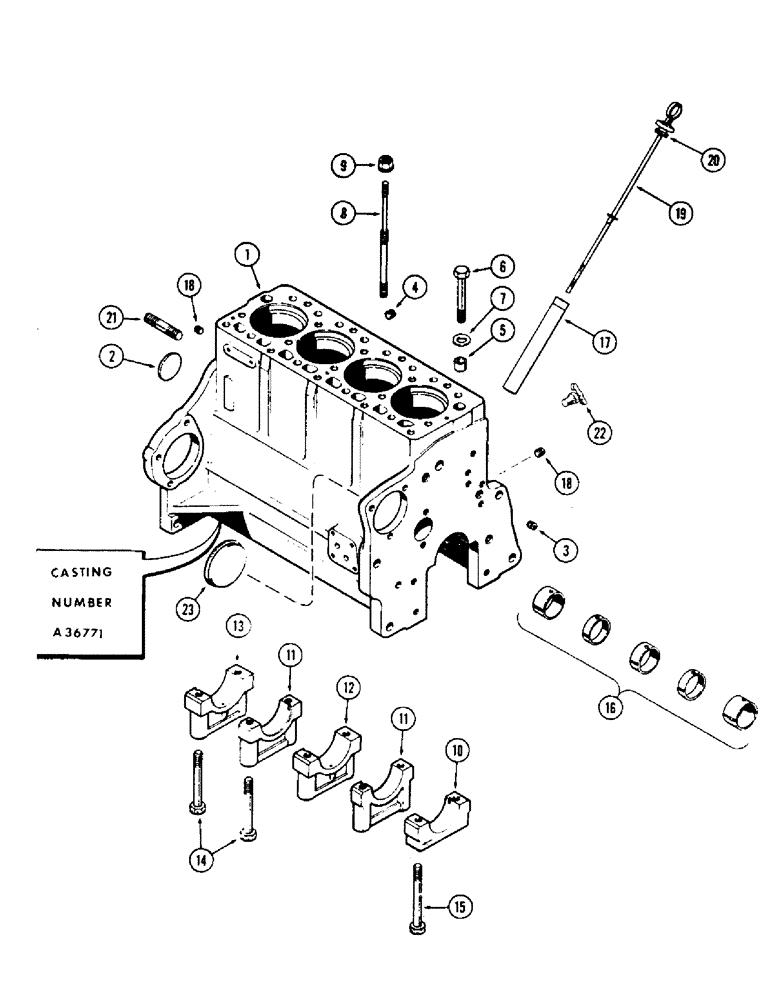 Схема запчастей Case 500 - (015A) - CYLINDER BLOCK ASSEMBLY, FOR NARROW FLANGED SLEEVES, USED PRIOR TO ENGINE SER. NO. 2610997 (01) - ENGINE