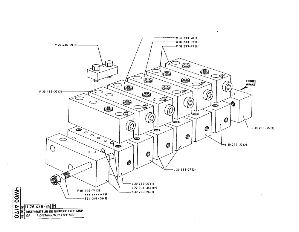 Схема запчастей Case 220B - (HW00 A17.0) - GREASE DISTRIBUTOR TYPE MSP (07) - HYDRAULIC SYSTEM