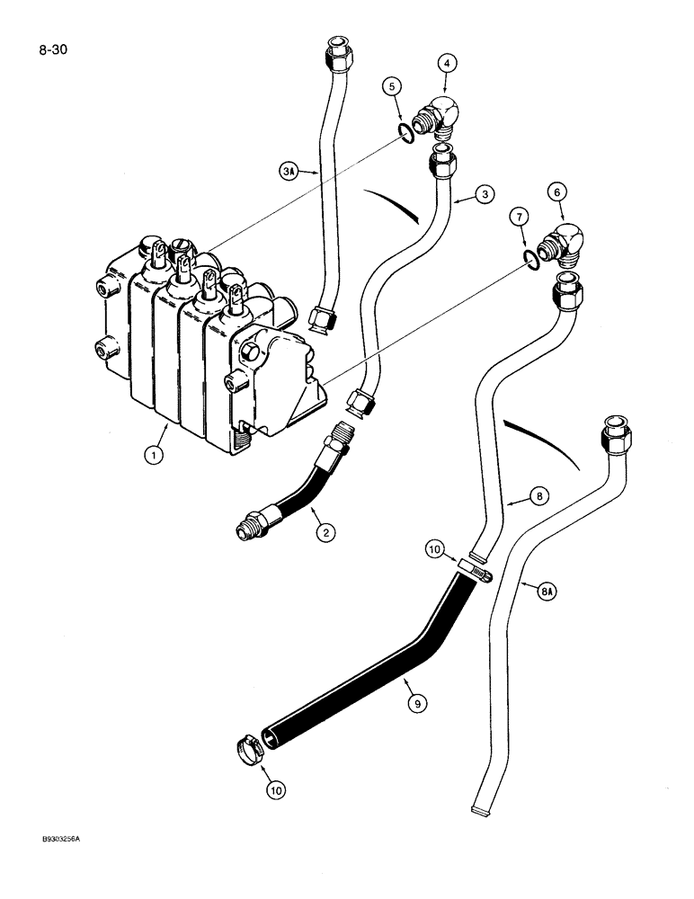 Схема запчастей Case 360 - (8-30) - BACKHOE CONTROL VALVE SUPPLY AND RETURN LINES (08) - HYDRAULICS