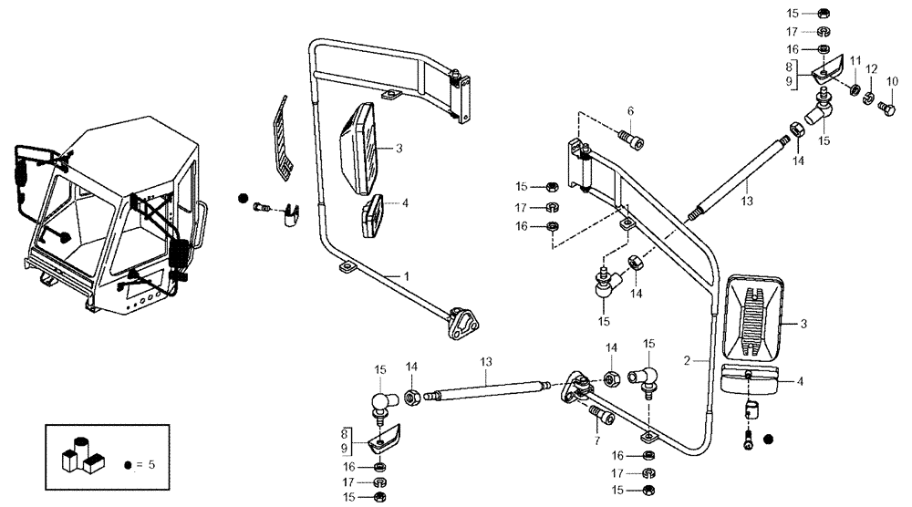 Схема запчастей Case 325 - (9.652A[02]) - ROPS CAP - EXTERNAL DRIVING MIRRORS - OPTIONAL (19) - OPTIONS